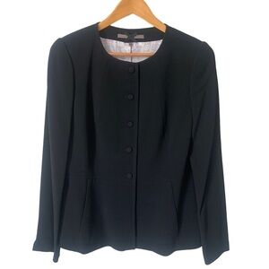 Jigsaw London Wool Blend Button Up Black Blazer Mandarin Collar Size UK 14 US 10